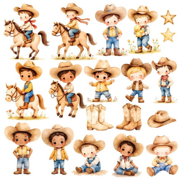 Kit Digital Cowboy Aquarela #13 (pague 1 Leve 5) Png