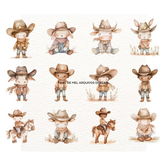 Kit Digital Cowboy Aquarela #12 Png Premium