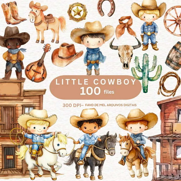 Kit Digital Cowboy Aquarela #16 Vaqueiro Cute Png Premium