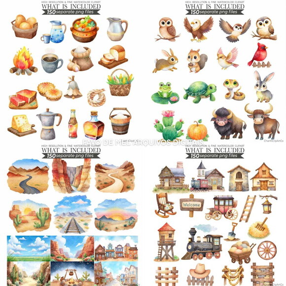 Kit Digital Cowboy Aquarela #18 Vaqueiro Cute Png