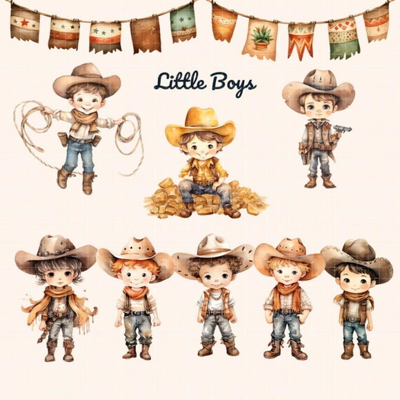 Kit Digital Cowboy Aquarela #2 Png Premium