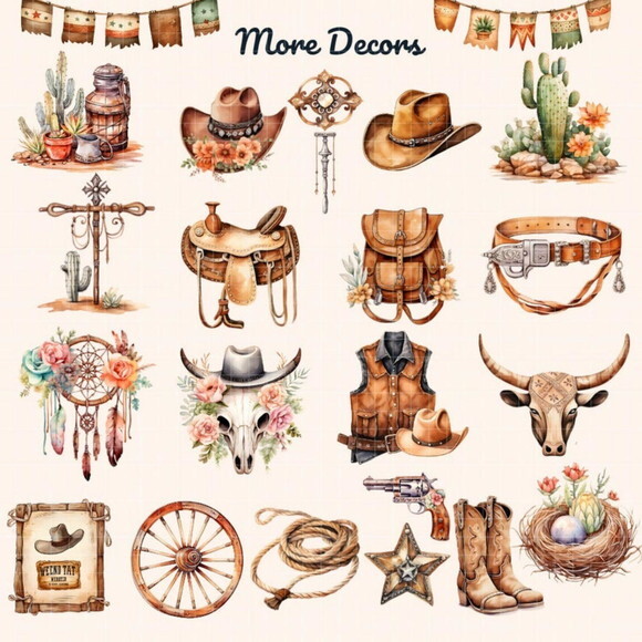 Kit Digital Cowboy Aquarela #2 Png Premium