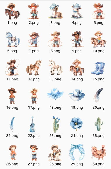 Kit Digital Cowboy Aquarela #4 (pague 1 Leve 5) Png