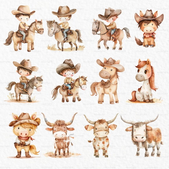 Kit Digital Cowboy Aquarela #3 Png Premium