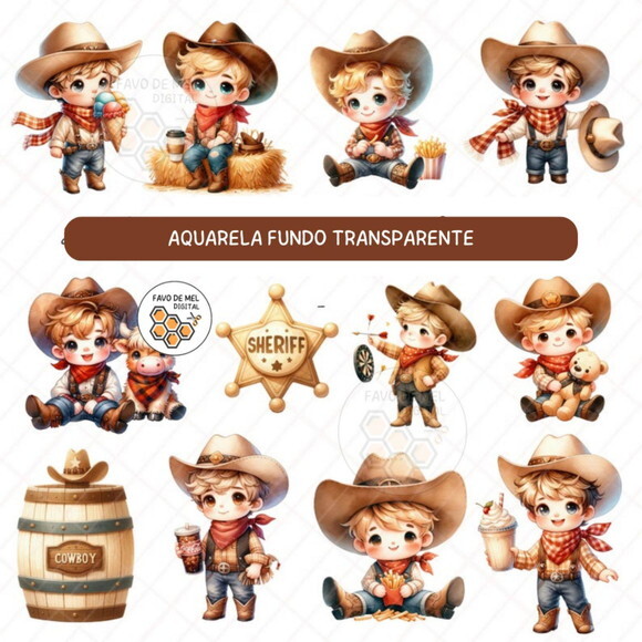 Kit Digital Cowboy Aquarela #5 Png Premium