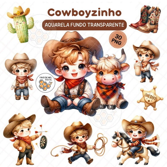 Kit Digital Cowboy Aquarela #5 Png Premium