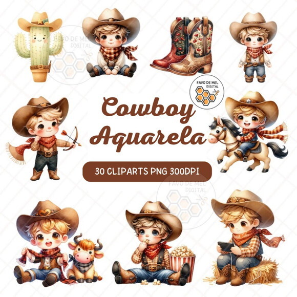 Kit Digital Cowboy Aquarela #5 Png Premium