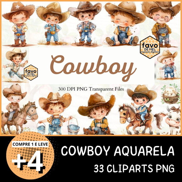 Kit Digital Cowboy Aquarela #8 (pague 1 Leve 5) Png