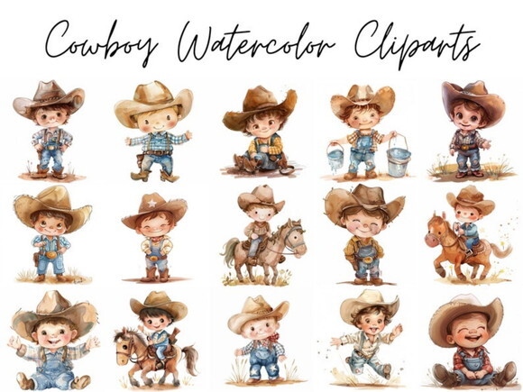 Kit Digital Cowboy Aquarela #8 (pague 1 Leve 5) Png