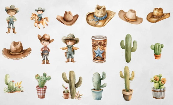 Kit Digital Cowboy Aquarela #9 Png Premium