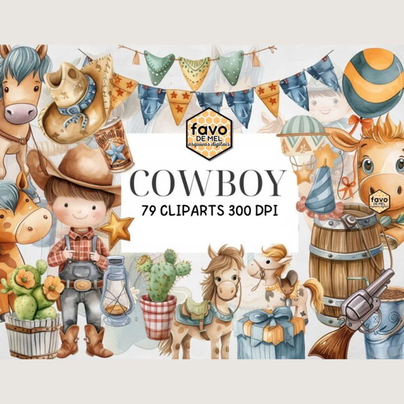 Kit Digital Cowboy Aquarela #9 Png Premium