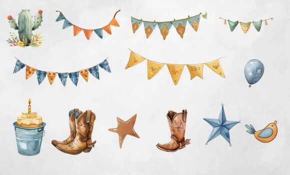 Kit Digital Cowboy Aquarela #9 Png Premium