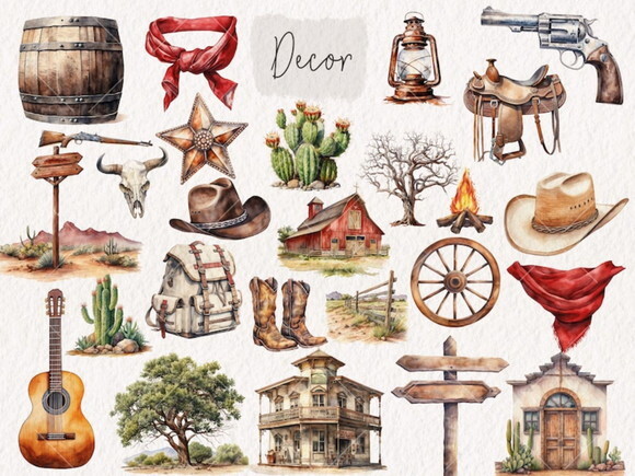 Kit Digital Cowboy e Cowgirl Aquarela #4 Png (pague 1 Leve 5