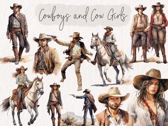 Kit Digital Cowboy e Cowgirl Aquarela #4 Png (pague 1 Leve 5