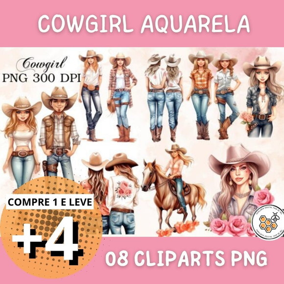 Kit Digital Cowgirl Aquarela - Cowgirl Dc