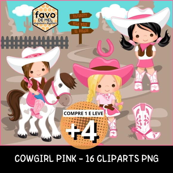 Kit Digital Cowgirl Aquarela - Wild West Pink