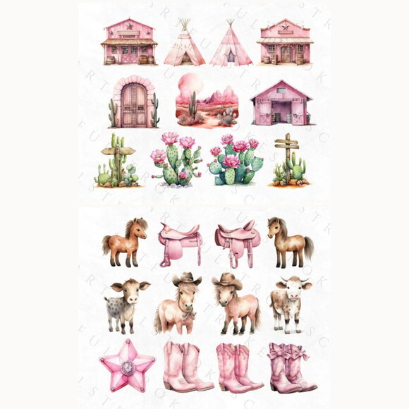 Kit Digital Cowgirl Aquarela Premium - Pink Cowgirl (artfs)