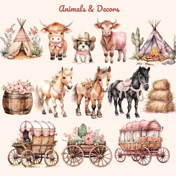 Kit Digital Cowgirl Aquarela Premium - Little Cowgirl Cc