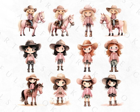 Kit Digital Cowgirl Aquarela Premium - Pink Cowgirl (artfs)
