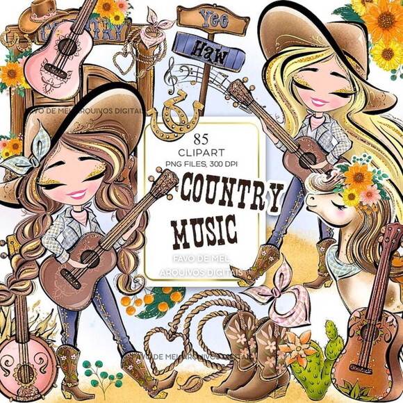 Kit Digital Cowgirl Boiadeira #45 Png Country Aquarela