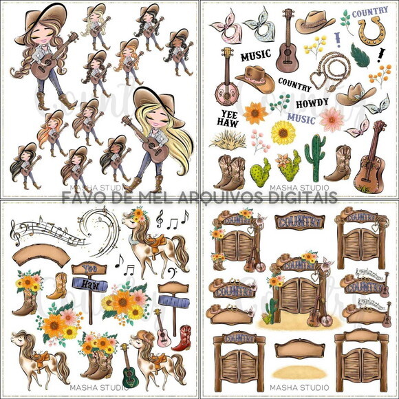 Kit Digital Cowgirl Boiadeira #45 Png Country Aquarela