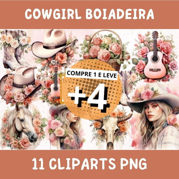 Kit Digital Cowgirl Boiadeira Aquarela - Pastel Cowgirl