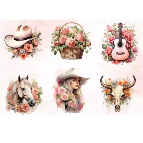Kit Digital Cowgirl Boiadeira Aquarela - Pastel Cowgirl