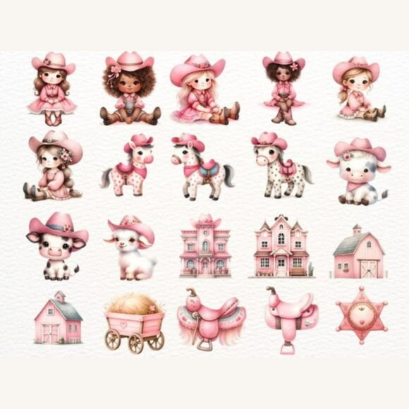 Kit Digital Cowgirl Boiadeira Aquarela - Pink Cowgirl (nca)