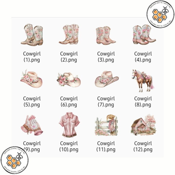Kit Digital Cowgirl Boiadeira Pink Aquarela