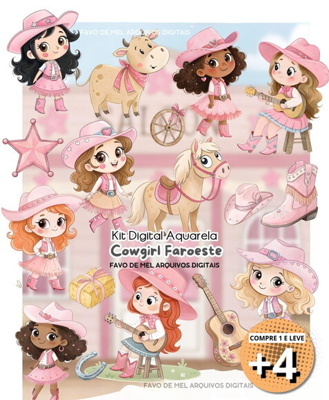 Kit Digital Cowgirl Faroeste Aquarela Png (pague 1 Leve +4)
