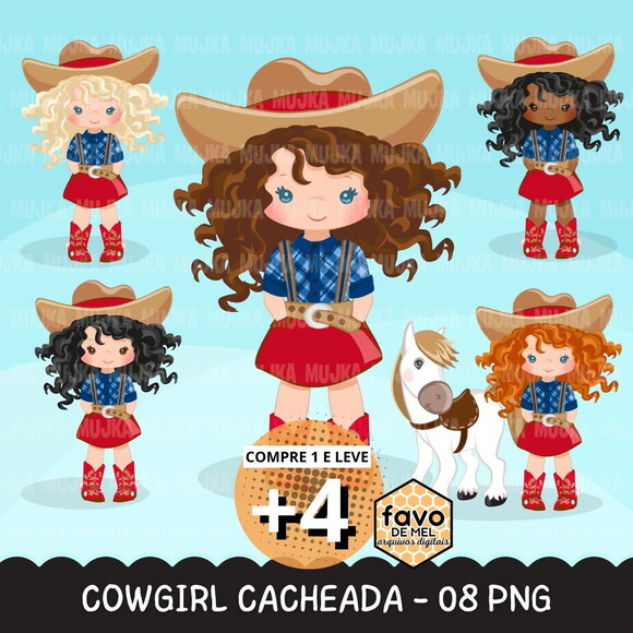 Kit Digital Cowgirl Cacheada - Vaqueira Cabelo Cacheado