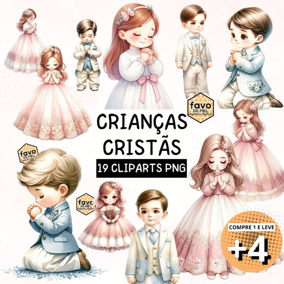 Kit Digital Crianças Cristãs Aquarela - Menina Orando