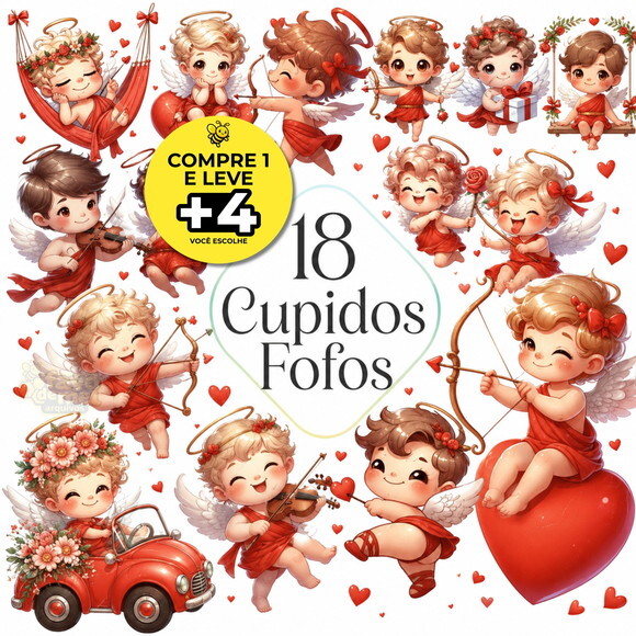 Kit Digital Cupido Aquarela Dia dos Namorados