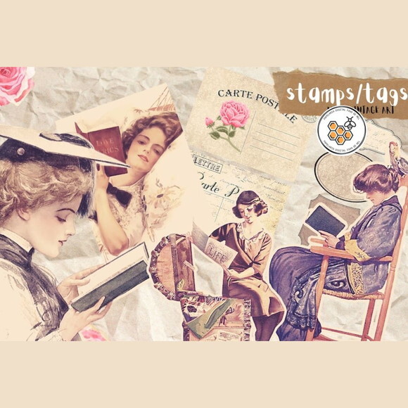 Kit Digital Damas Vintage Leitura - Bookworm