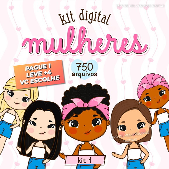 Kit Digital Dia da Mulher - Ilustrações Mulherzinhas Png