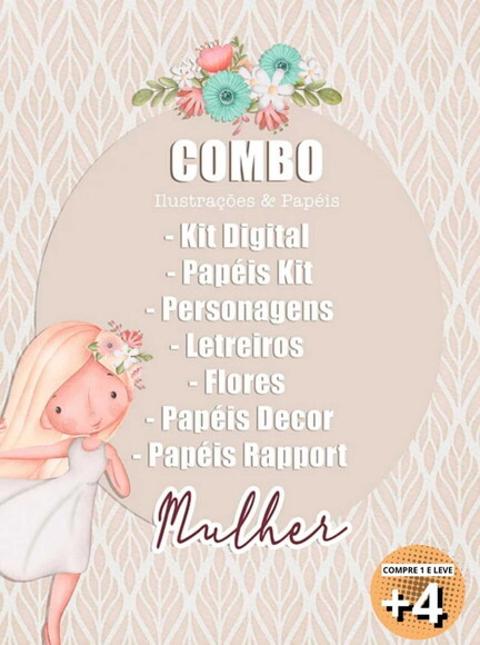 Kit Digital Dia da Mulher 2023 Combo Ilustrações e Papéis