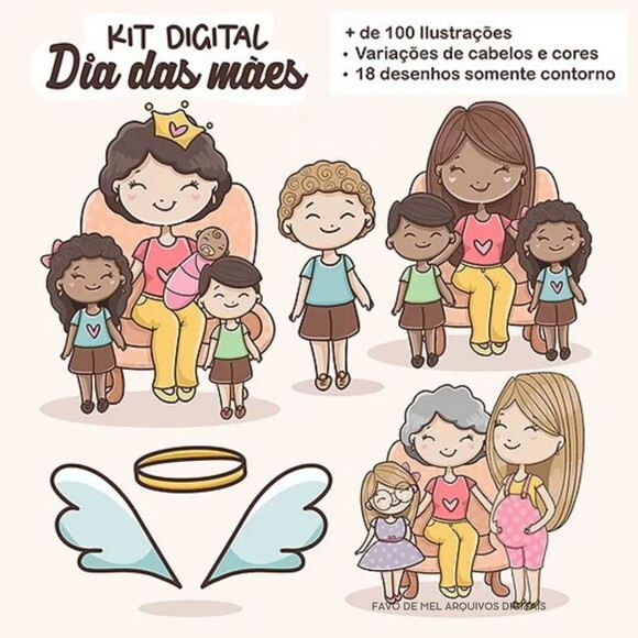 Kit Digital Dia das Mães - Ilustrações e Frases