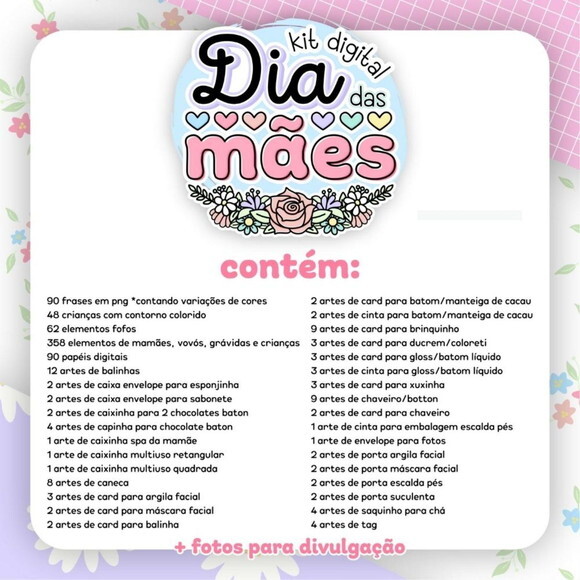 Kit Digital Dia das Mães 2023 - Elementos Papéis e Mimos