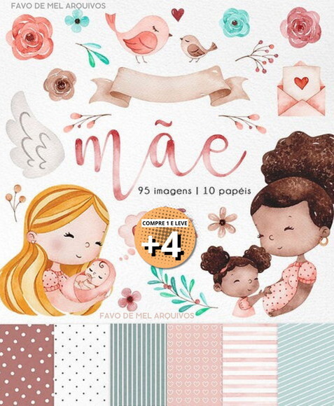 Kit Digital Dia das Mães Aquarela - Mãe + Artes Prontas
