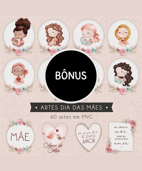 Kit Digital Dia das Mães Aquarela - Mãe + Artes Prontas