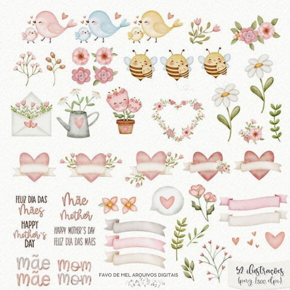 Kit Digital Dia das Mães Aquarela - Querida Mãe