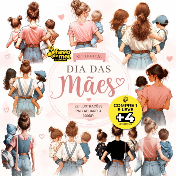 Kit Digital Dia das Mães Aquarela #7 Mães e Filhos no Colo
