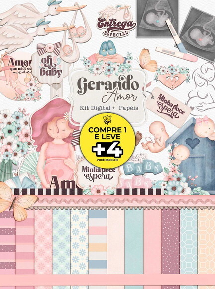 Kit Digital Dia das Mães Gestante Aquarela - Gerando Amor