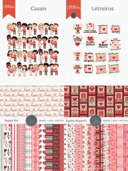 Kit Digital Dia dos Namorados Aquarela - Combo Ilustracoes