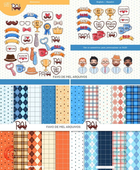 Kit Digital Dia dos Pais - Ilustrações e Papéis