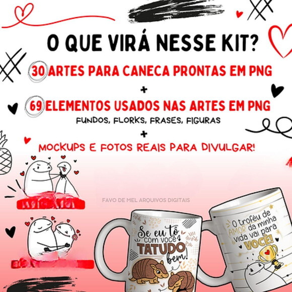 Kit Digital Dia dos Namorados Flork 2023-1 Png Canecas