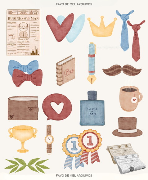 Kit Digital Dia dos Pais Aquarela - Coisas de Pai Png Jpg