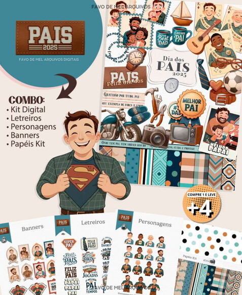 Kit Digital Dia dos Pais Ilustrações e Papéis - Pais 2025