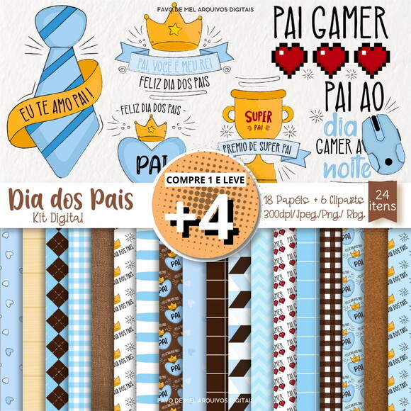 Kit Digital Dia dos Pais Ilustrações Papéis (pague 1 Leve 5)