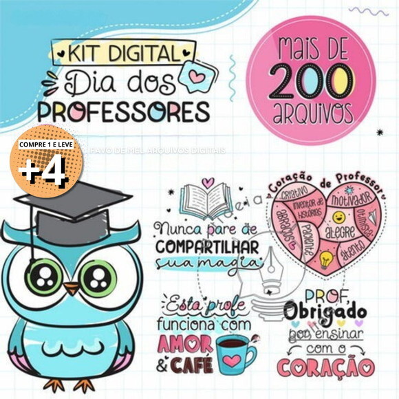 Kit Digital Dia dos Professores Corujinha Cliparts e Mimos